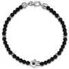 Gabriel & Co. 925 Sterling Silver 4mm Matte Onyx and Black Spinel Beaded Bracelet with Hamsa