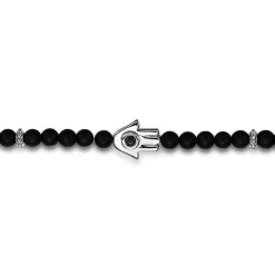 Gabriel & Co. 925 Sterling Silver 4mm Matte Onyx and Black Spinel Beaded Bracelet with Hamsa