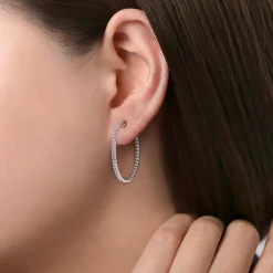Best Gabriel & Co. 925 Sterling Silver 30mm White Sapphire Bujukan Classic Hoop Earrings