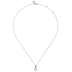 Outlet Gabriel & Co. 925 Sterling Silver Mother of Pearl and Blue Topaz Pendant Necklace
