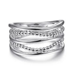 Sale Gabriel & Co. 925 Sterling Silver Multi Row Bujukan Bead Curved Wide Band Ring