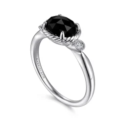 Sale Gabriel & Co. 925 Sterling Silver Onyx and Diamond Ring
