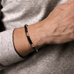 New Gabriel & Co. 925 Sterling Silver Onyx and Tiger Eye Cylinder Beaded Bracelet
