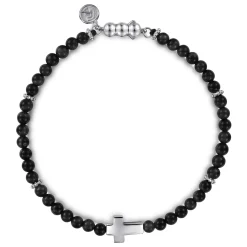 New Gabriel & Co. 925 Sterling Silver Onyx Beads Cross Bracelet