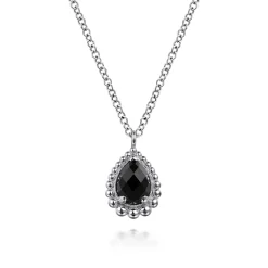 Gabriel & Co. 925 Sterling Silver Onyx Bujukan Teardrop Necklace With Pattern