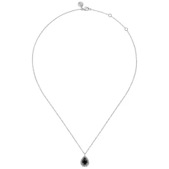 Gabriel & Co. 925 Sterling Silver Onyx Bujukan Teardrop Necklace With Pattern