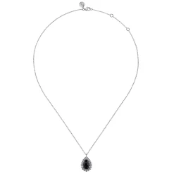 Gabriel & Co. 925 Sterling Silver Onyx Bujukan Teardrop Necklace With Pattern