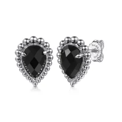 Sale Gabriel & Co. 925 Sterling Silver Onyx Bujukan Pear Shape Stud Earrings With Pattern