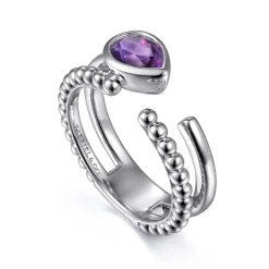 Hot Gabriel & Co. 925 Sterling Silver Pear Amethyst Bujukan Open Ring