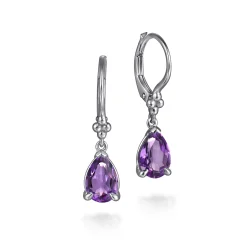 Gabriel & Co. 925 Sterling Silver Pear Amethyst Bujukan Drop Earrings