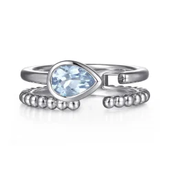 Online Gabriel & Co. 925 Sterling Silver Pear Aquamarine Bujukan Open Ring