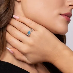 Outlet Gabriel & Co. 925 Sterling Silver Pear Blue Topaz Bujukan Open Ring