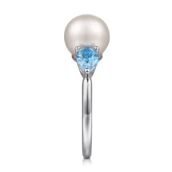 New Gabriel & Co. 925 Sterling Silver Pearl and Blue Topaz Ring