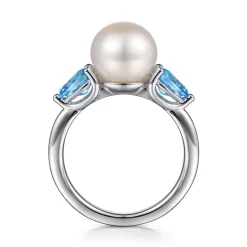 New Gabriel & Co. 925 Sterling Silver Pearl and Blue Topaz Ring