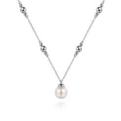 Discount Gabriel & Co. 925 Sterling Silver Pearl and Bujukan Beads Station Necklace