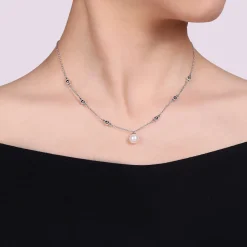Discount Gabriel & Co. 925 Sterling Silver Pearl and Bujukan Beads Station Necklace