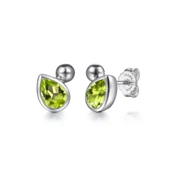 Gabriel & Co. 925 Sterling Silver Pear Peridot Bujukan Stud Earrings