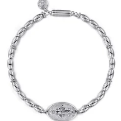 Hot Gabriel & Co. 925 Sterling Silver Plain Oval Beads Saint Mens Bracelet
