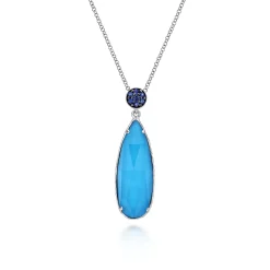 Hot Gabriel & Co. 925 Sterling Silver Rock Crystal Turquoise Teardrop Pendant with Sapphire