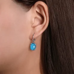Discount Gabriel & Co. 925 Sterling Silver Rock Crystal Turquoise Long Cushion Drop Earrings