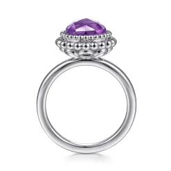New Gabriel & Co. 925 Sterling Silver Round Amethyst Bezel Set Ring with Bujukan Bead Halo