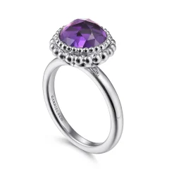 New Gabriel & Co. 925 Sterling Silver Round Amethyst Bezel Set Ring with Bujukan Bead Halo