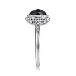 Best Gabriel & Co. 925 Sterling Silver Round Black Onyx Bezel Set Ring with Bujukan Bead Halo