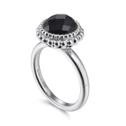 Best Gabriel & Co. 925 Sterling Silver Round Black Onyx Bezel Set Ring with Bujukan Bead Halo
