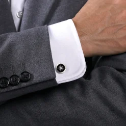 Outlet Gabriel & Co. 925 Sterling Silver Round Compass Cufflinks Diamond and Onyx