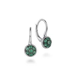 Hot Gabriel & Co. 925 Sterling Silver Round Emerald Cluster Leverback Drop Earrings