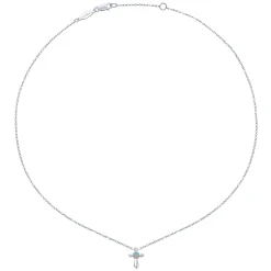 Gabriel & Co. 925 Sterling Silver Round Opal Cross Pendant Necklace