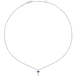 Gabriel & Co. 925 Sterling Silver Round Sapphire Cross Pendant Necklace
