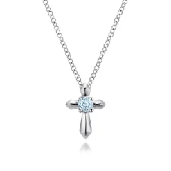 Best Gabriel & Co. 925 Sterling Silver Round Sky Blue Topaz Cross Necklace