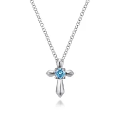 Hot Gabriel & Co. 925 Sterling Silver Round Swiss Blue Topaz Cross Necklace