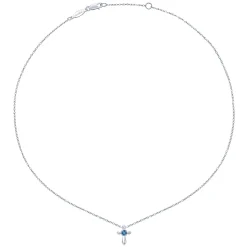 Hot Gabriel & Co. 925 Sterling Silver Round Swiss Blue Topaz Cross Necklace