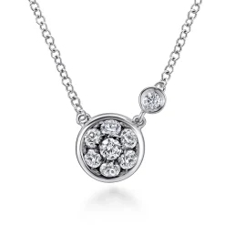 New Gabriel & Co. 925 Sterling Silver Round White Sapphire Cluster Pendant Necklace with Side Bezel Diamond
