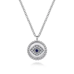 Clearance Gabriel & Co. 925 Sterling Silver Sapphire and Diamond Evil Eye Pendant Necklace