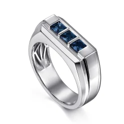 Online Gabriel & Co. Sterling Silver Sapphire B quality Mens Ring in High Polish Finish