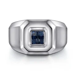 Outlet Gabriel & Co. 925 Sterling Silver Signet Ring with Princess Cut Sapphires