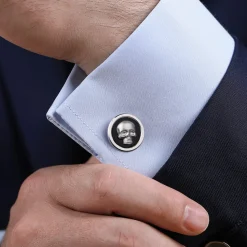 Clearance Gabriel & Co. 925 Sterling Silver Skull Round Cufflinks with Onyx