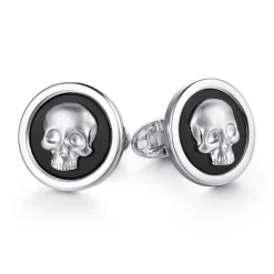 Clearance Gabriel & Co. 925 Sterling Silver Skull Round Cufflinks with Onyx