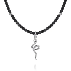New Gabriel & Co. 925 Sterling Silver Snake Brownish Black Spinel Bead Pendant Necklace