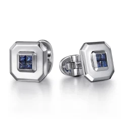 Discount Gabriel & Co. 925 Sterling Silver Square Cufflinks with Princess Cut Sapphire Stones