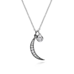 Discount Gabriel & Co. 925 Sterling Silver Star and Black Rhodiumed Moon Charm Necklace with White Sapphire