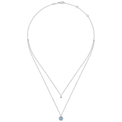 Sale Gabriel & Co. 925 Sterling Silver Swiss Blue Topaz and Diamond Layered Necklace
