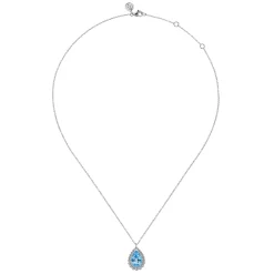 Best Gabriel & Co. 925 Sterling Silver Swiss Blue Topaz Teardrop Pendant Necklace-Bujukan