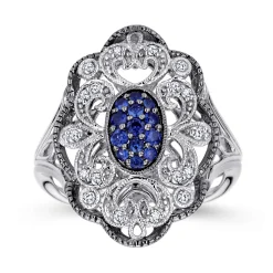 Hot Gabriel & Co. 925 Sterling Silver Vintage Inspired Oval Blue and White Sapphire Ring