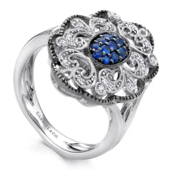 Hot Gabriel & Co. 925 Sterling Silver Vintage Inspired Oval Blue and White Sapphire Ring