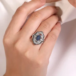 Hot Gabriel & Co. 925 Sterling Silver Vintage Inspired Oval Blue and White Sapphire Ring