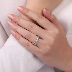 New Gabriel & Co. 925 Sterling Silver White Sapphire Bujukan Criss Cross Ring